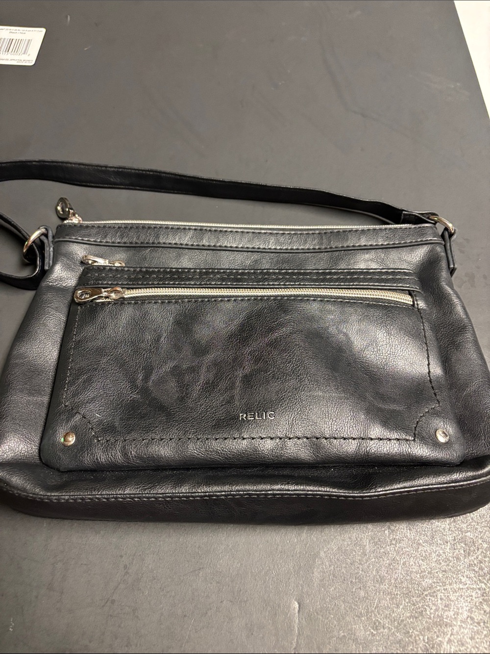 Relic Black Leather Crossbody with Front Zip Pocket